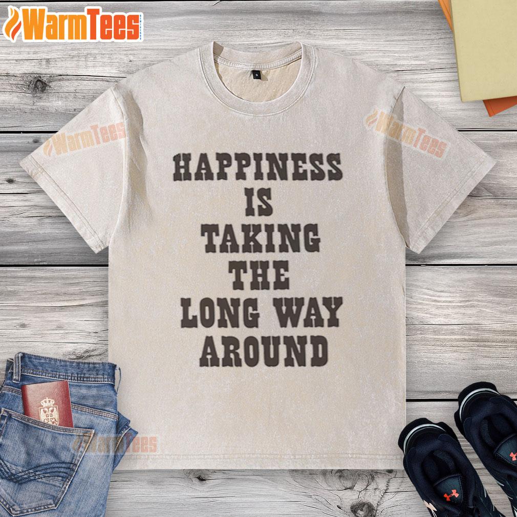 Good Snoopy happiness is taking the long way around washed t-shirt featuring Snoopy in a cheerful design.