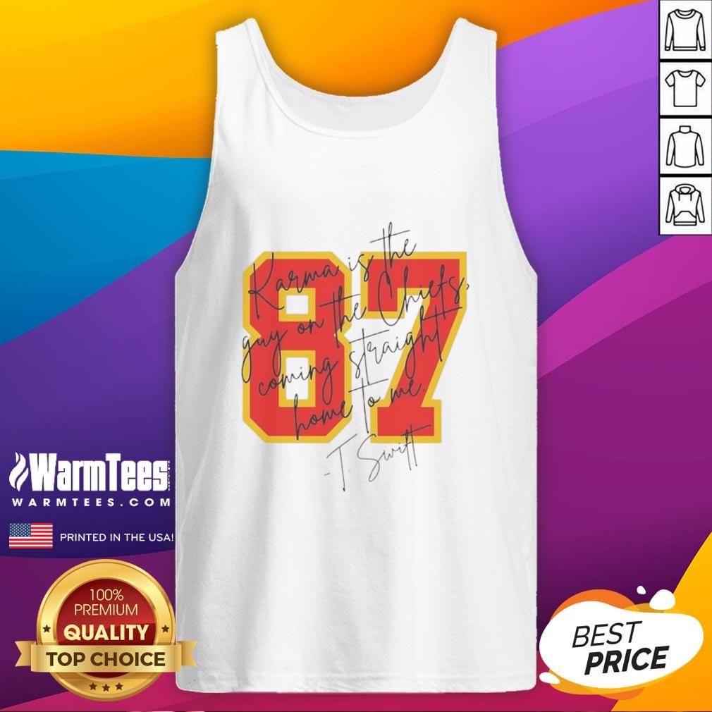 Alt Text: Good Taylor Karma is the Guy on the Chiefs tank top, perfect for fans looking for stylish game day apparel.