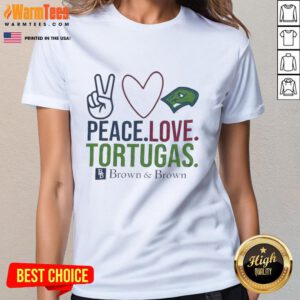 Happy Peace Love Tortugas Brown and Brown Ladies Tee featuring a stylish design perfect for casual wear.