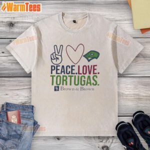 Happy Peace Love Tortugas brown washed T-shirt featuring a vibrant design, perfect for casual wear and turtle lovers.