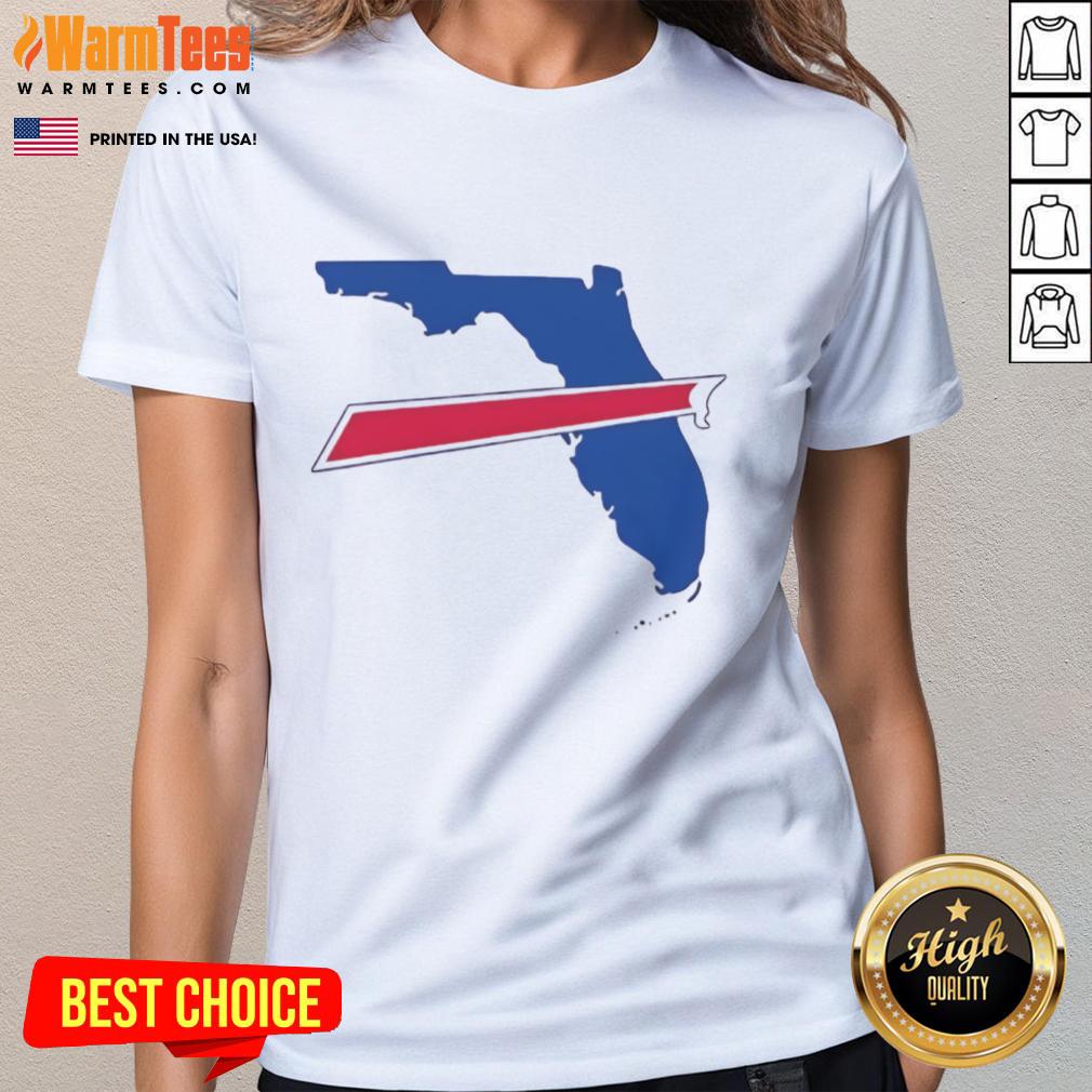 Hot Florida Buffalo Bills logo ladies tee showcasing vibrant team colors, perfect for fans in warm weather.