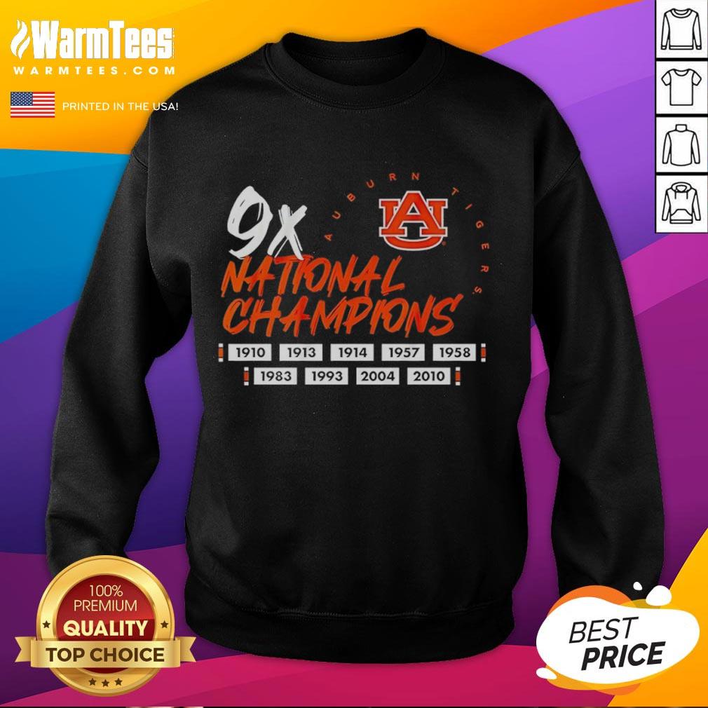 Alt Text: Auburn Tigers football logo sweatshirt celebrating nine-time national champions, perfect for fans and alumni.
