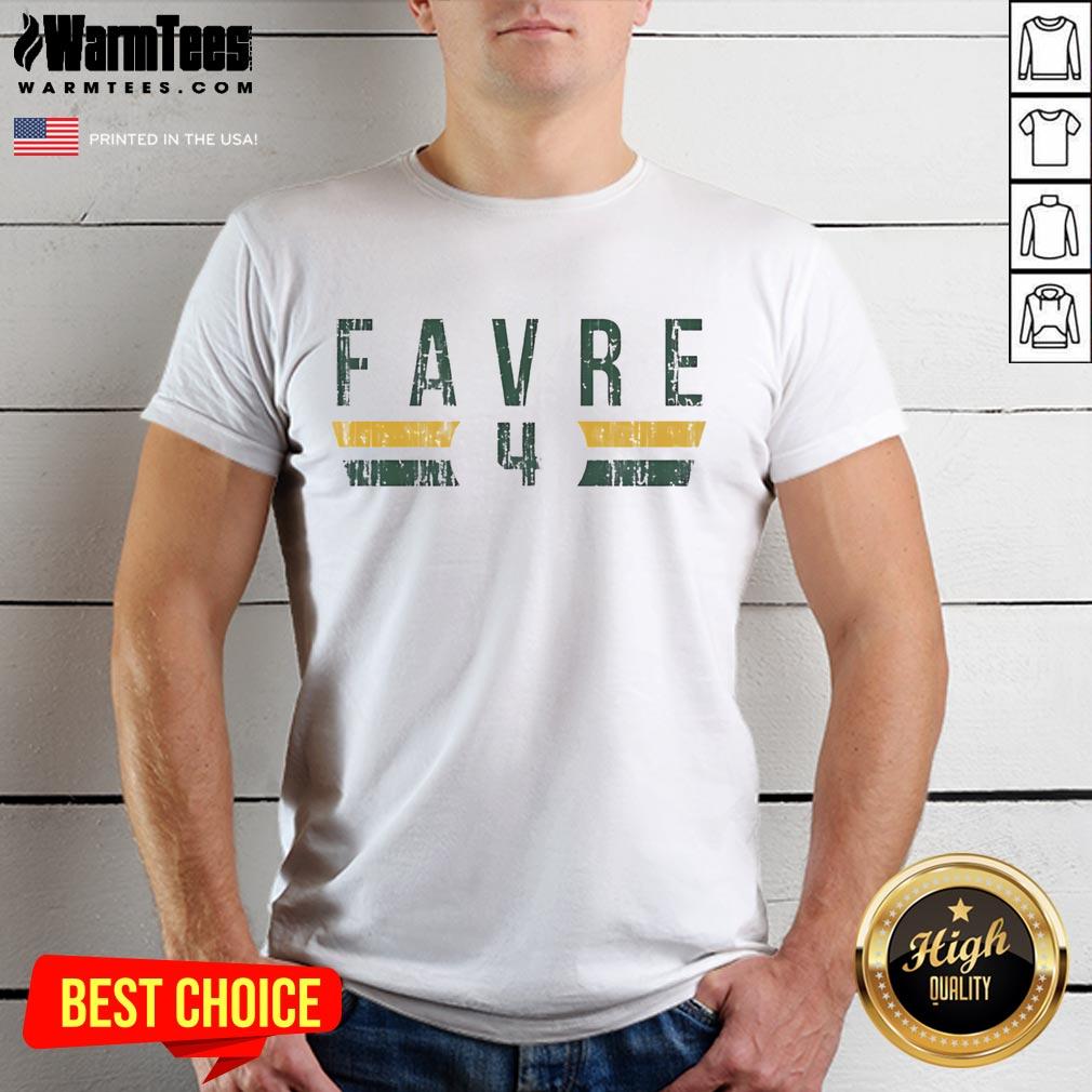 Nice Brett Favre 4 Green Bay Packers font T-Shirt featuring iconic player number and team colors.