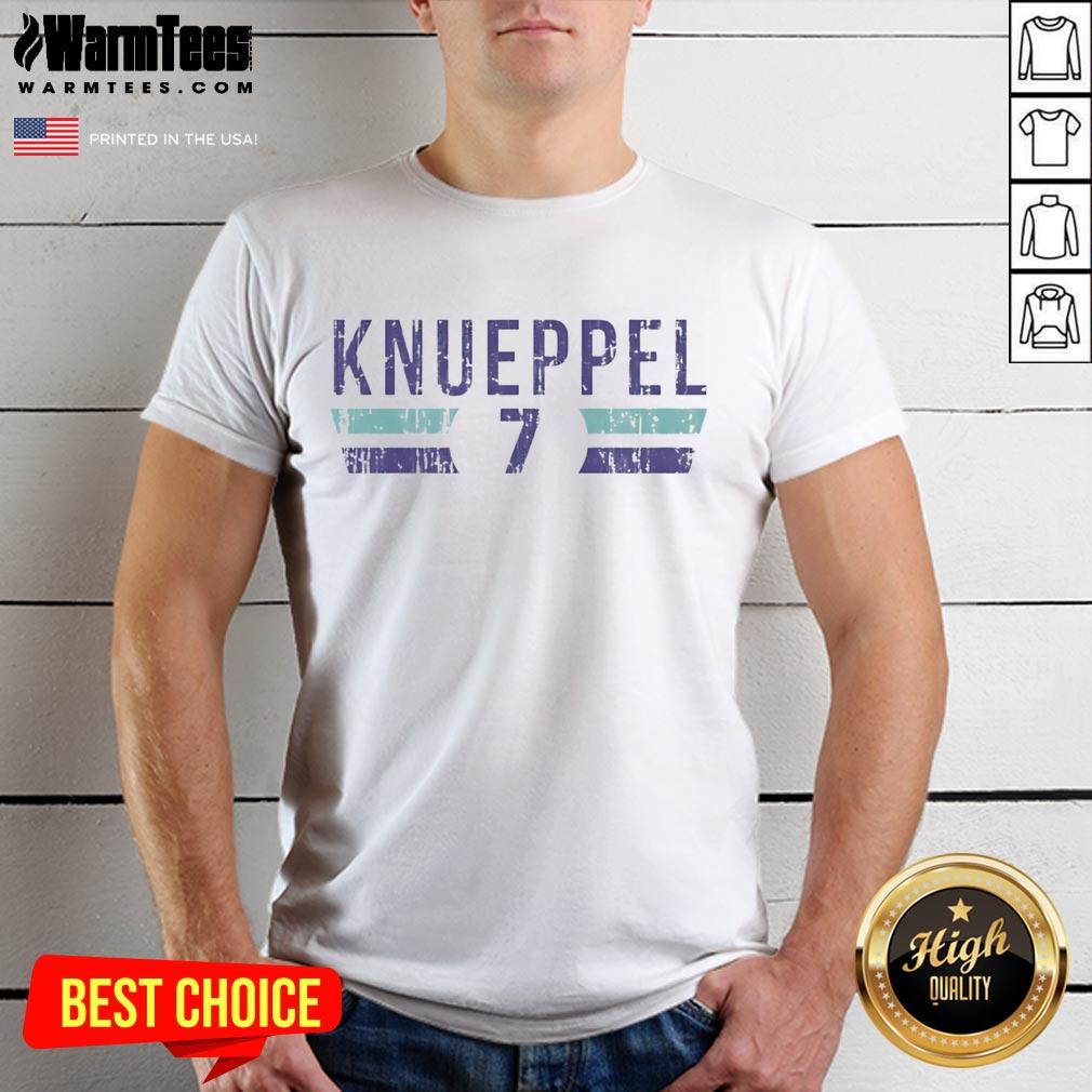 Charlotte Hornets Kon Knueppel 7 font t-shirt featuring vibrant team colors and logo, perfect for basketball fans.