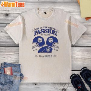 Pat Tillman washed t-shirt featuring 'Nice Err On The Side Of Passion' design for sports and casual wear enthusiasts.