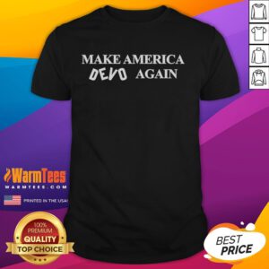 Nice Make America Devo Again T-Shirt featuring a bold graphic design, perfect for fans of Devo and unique fashion statements.