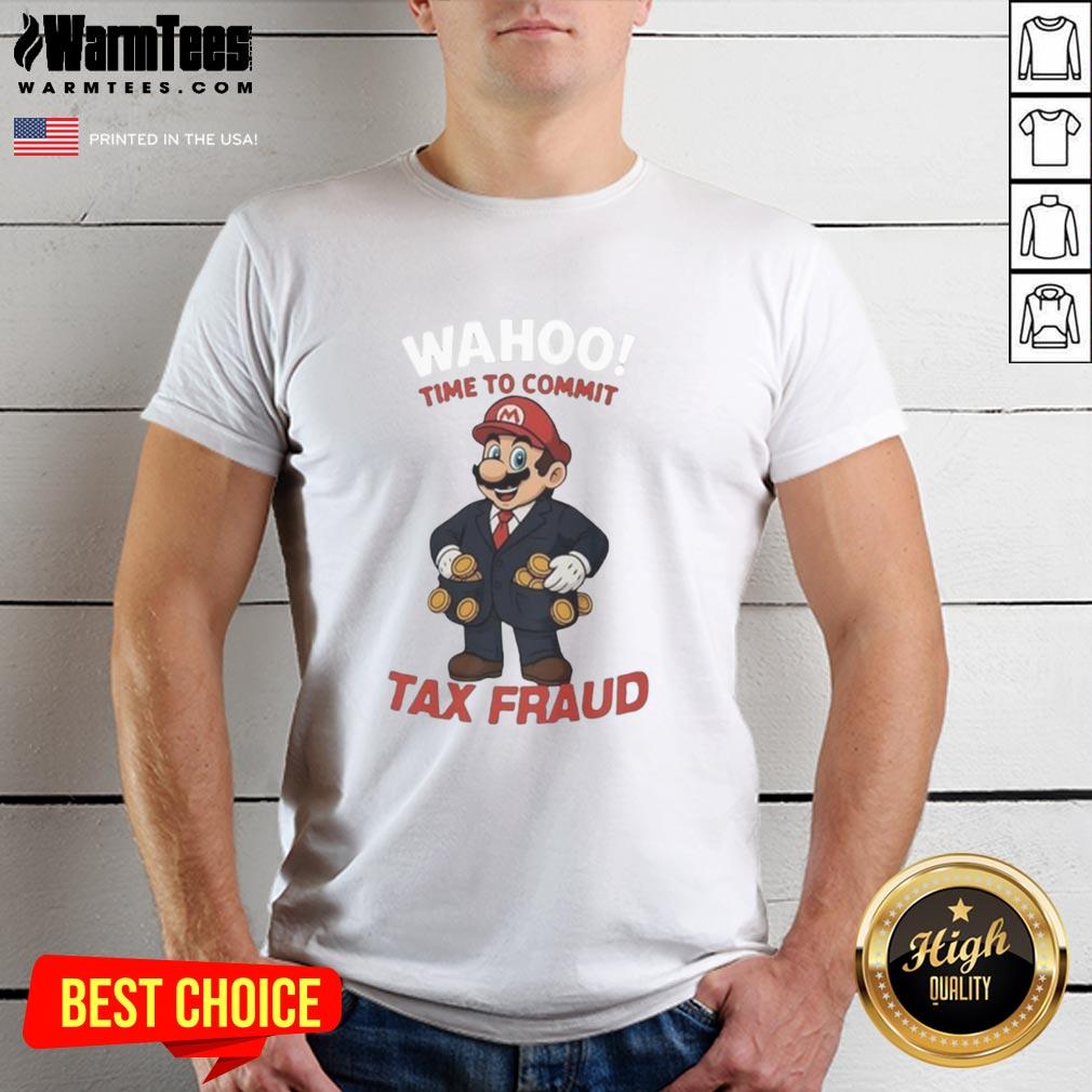 Funny Mario Wahoo tax fraud parody T-shirt for Nintendo gamers, featuring a playful design perfect for gaming enthusiasts.