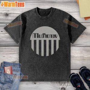 Nice Mudhoney Morning in America washed t-shirt displayed on a rustic wooden background, showcasing its vintage design.