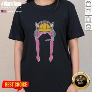 Ladies tee featuring NKU esports design with braids and helmet, perfect for gaming fans and team supporters.