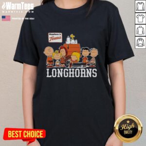 Alt Text: Nice Peanuts The Gang Happiness Is Texas Longhorns Ladies Tee featuring a vibrant design for fans and women.