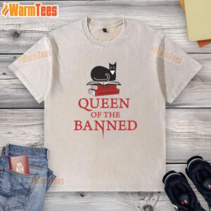 Nice Queen of the Banned washed t-shirt featuring a bold graphic design, perfect for casual wear and pop culture enthusiasts.