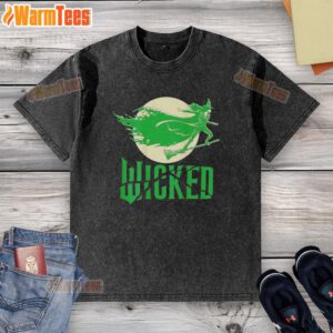 Nice witch in the moonlight wearing a washed t-shirt, surrounded by soft glow and enchanting night scenery.