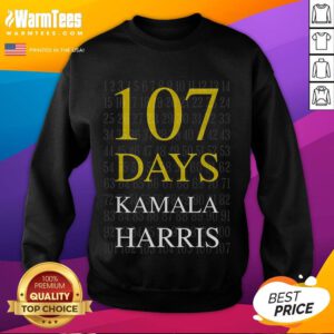 Kamala Harris appreciation sweatshirt featuring '107 Days of Hope' design, perfect for supporters and fans.