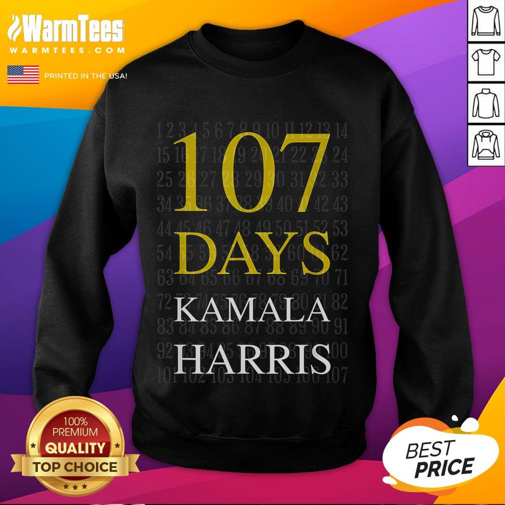 Kamala Harris appreciation sweatshirt featuring '107 Days of Hope' design, perfect for supporters and fans.