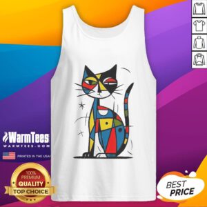 Official Abstract Japanese Cat Tank Top featuring a vibrant design of a cat in a unique artistic style.