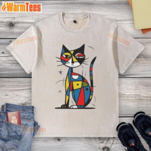 Official Abstract Japanese Cat Washed T-Shirt featuring a unique cat design on a stylish, soft fabric.
