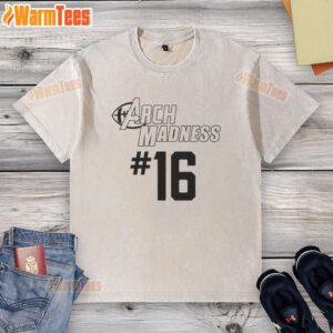 Official Arch Madness 16 Texas Longhorns washed t-shirt featuring vintage design and team colors for fans.