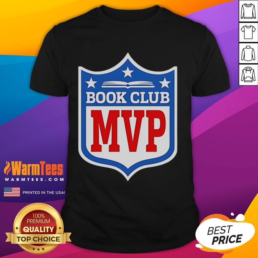 Alt Text: Official Book Club MVP Logo T-Shirt featuring bold lettering and a stylish design for avid readers.