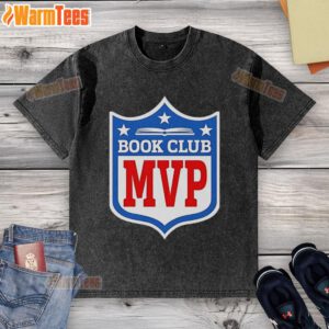 Alt Text: Official Book Club MVP logo printed on a stylish washed t-shirt, perfect for book lovers and club members.