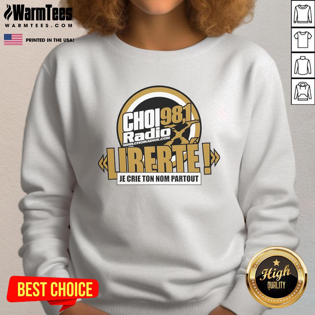 Alt Text: Official CHOI RadioX 98.1 Libert logo sweatshirt featuring vibrant design and comfortable fit for fans.