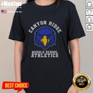 Alt Text: Official Canyon Ridge Crown Trio Eagle Athletics Ladies Tee in vibrant colors, perfect for casual wear and team spirit.