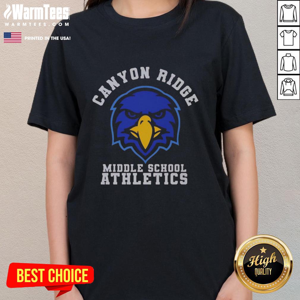 Alt Text: Official Canyon Ridge Crown Trio Eagle Athletics Ladies Tee in vibrant colors, perfect for casual wear and team spirit.