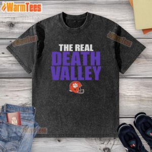 Alt Text: Official Clemson Tigers The Real Death Valley Helmet Washed T-Shirt showcasing vibrant team colors and logo design.