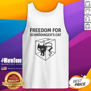 Official Freedom For Schrodinger's Cat Tank Top featuring a playful cat design, perfect for science and cat lovers.