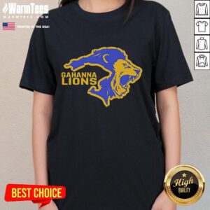 Official Gahanna Double Lion Logo Ladies Tee featuring vibrant colors and a stylish design perfect for fans and casual wear.
