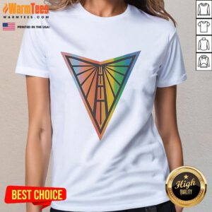 Alt Text: Official Golden State Valkyries WNBA Pride logo on a stylish ladies tee, celebrating inclusivity and team spirit.
