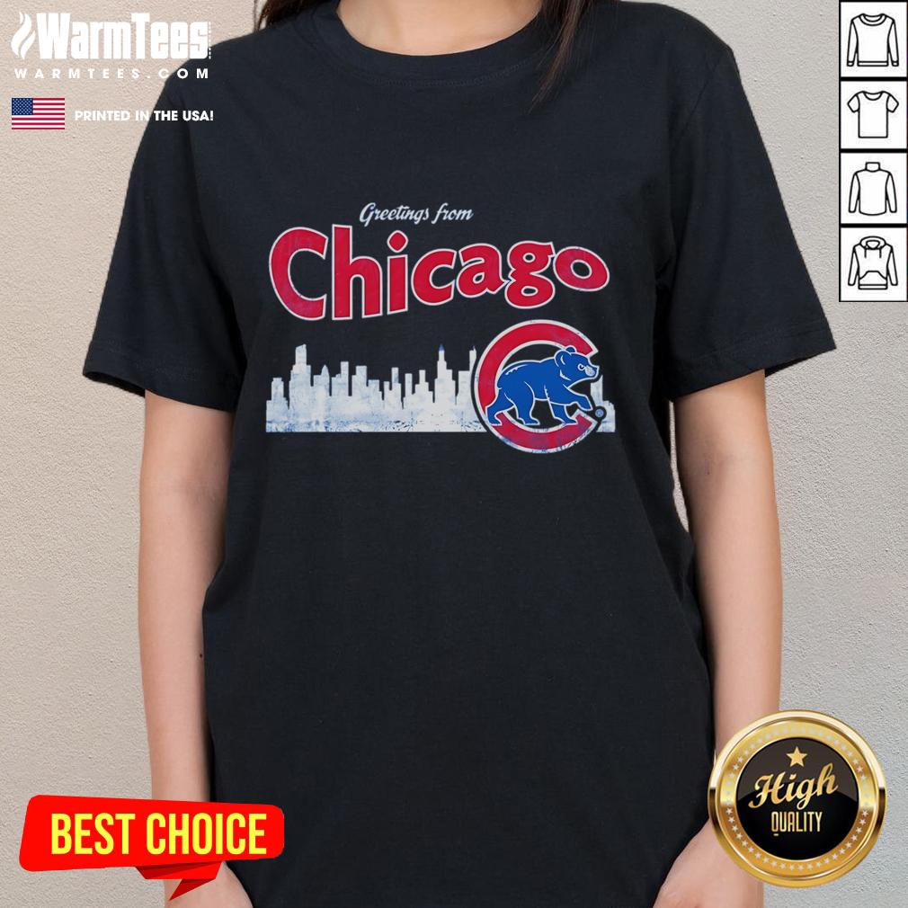 Chicago Cubs Skyline Ladies Tee featuring official team logo and city skyline design, perfect for fans and fashion.