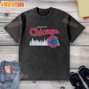 Official Chicago Cubs Skyline Washed T-Shirt featuring iconic city skyline design, perfect for Cubs fans and collectors.