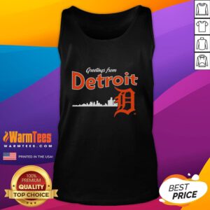 Detroit Tigers skyline tank top featuring the official team logo and city skyline design for fans and collectors.