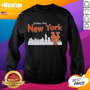 Official New York Mets skyline sweatshirt featuring iconic NYC skyline and team logo, perfect for fans and casual wear.