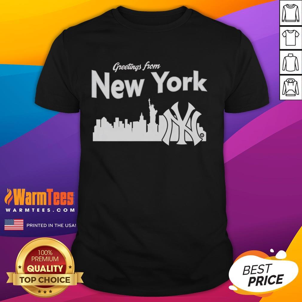 Official New York Yankees Skyline T-Shirt featuring iconic NYC skyline and team logo, perfect for fans and collectors.