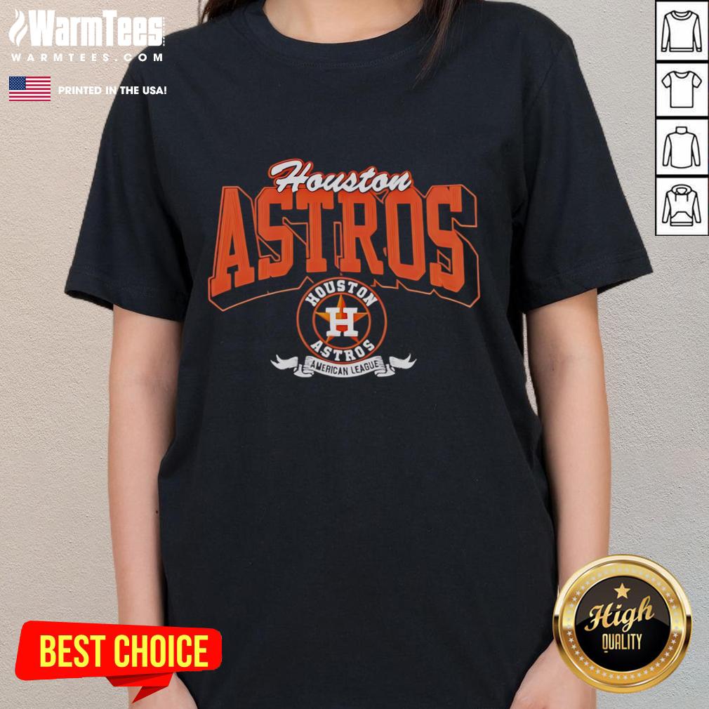 Official Houston Astros team badge on a ladies tee, showcasing American League pride and stylish fan apparel.