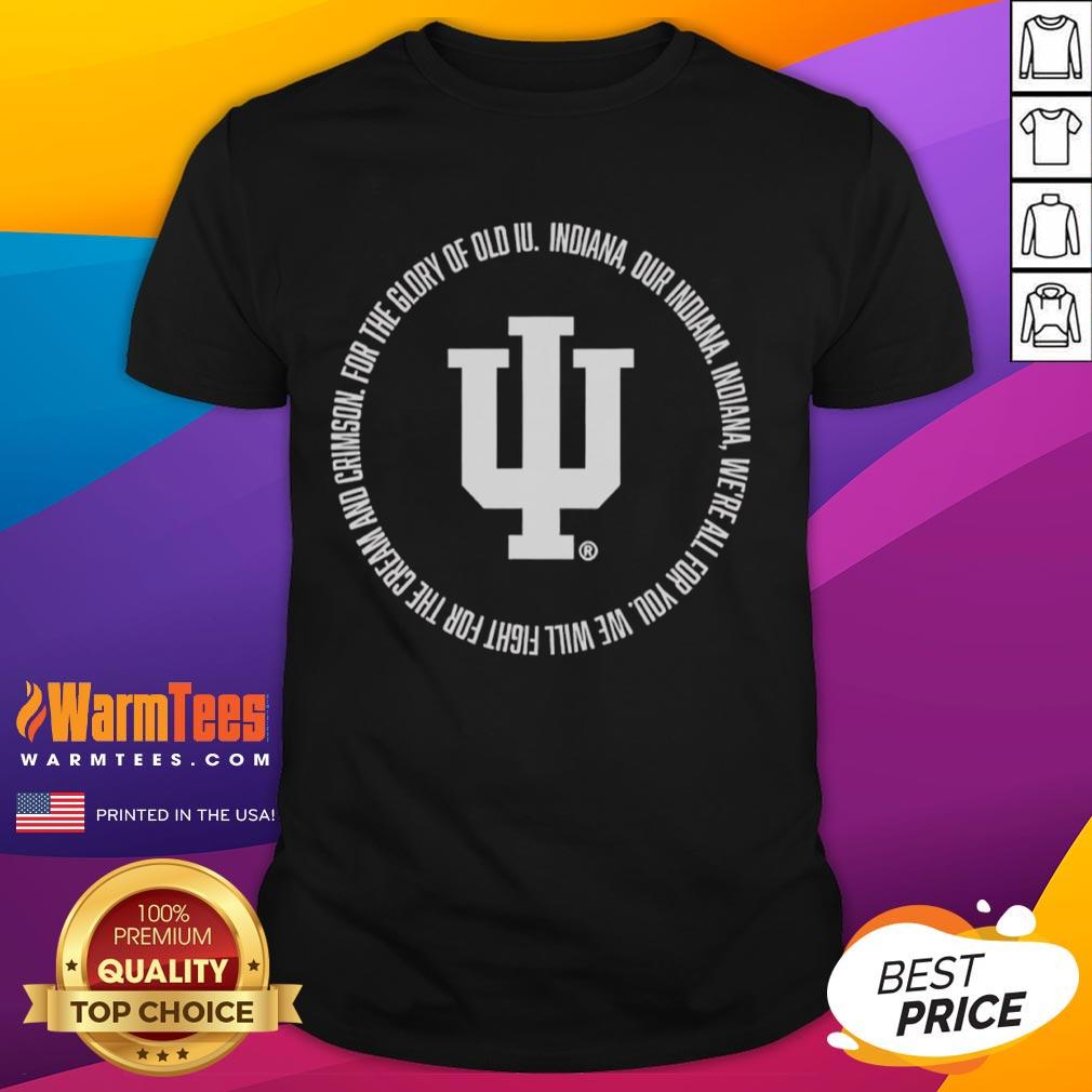 Official Indiana Hoosiers University Basketball logo T-shirt featuring the iconic Hoosiers emblem on a red background.