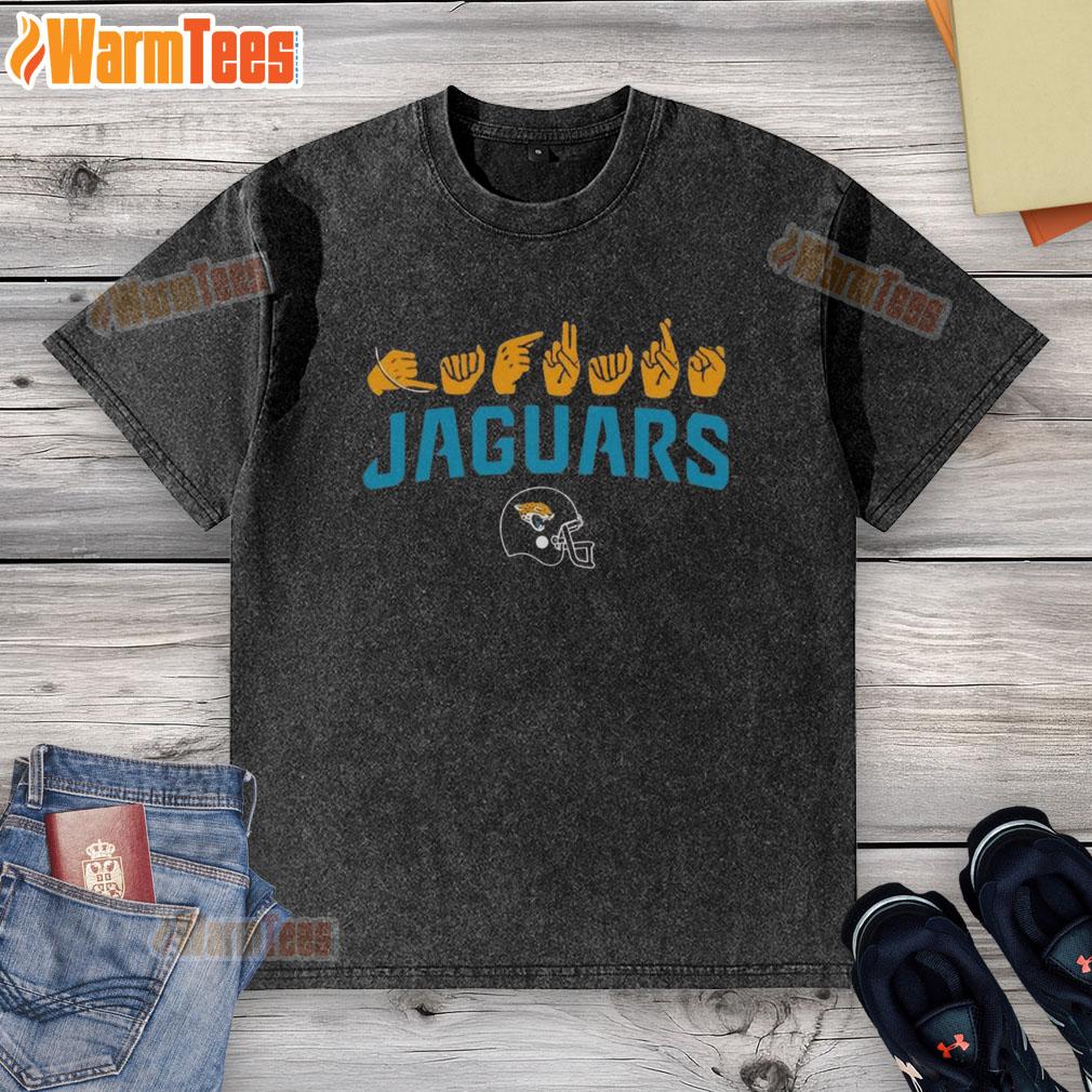 Official Jacksonville Jaguars Football Homage youth t-shirt featuring love sign hand signals in vibrant colors.