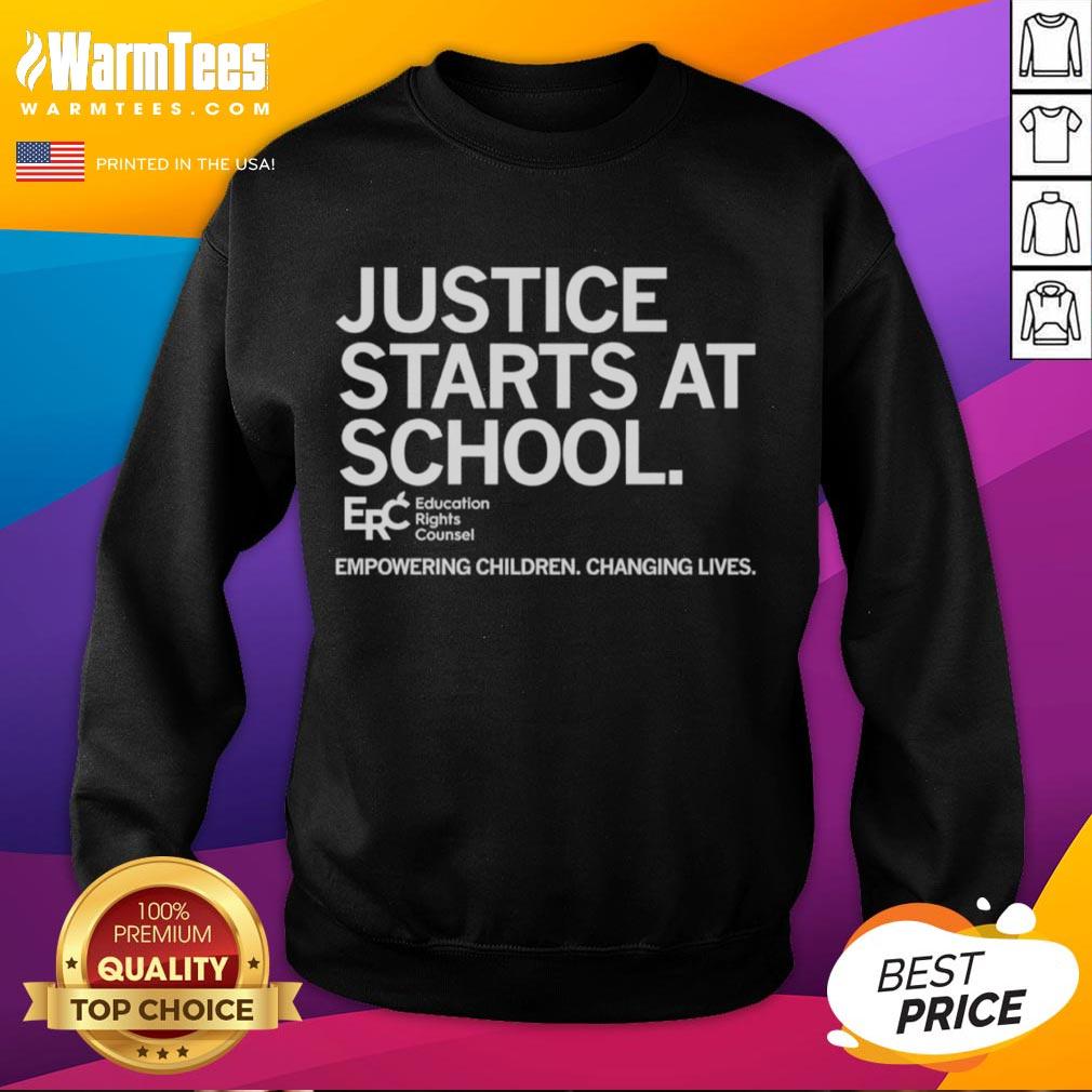Official Justice Starts At School sweatshirt empowering children and changing lives, featuring a bold inspirational design.