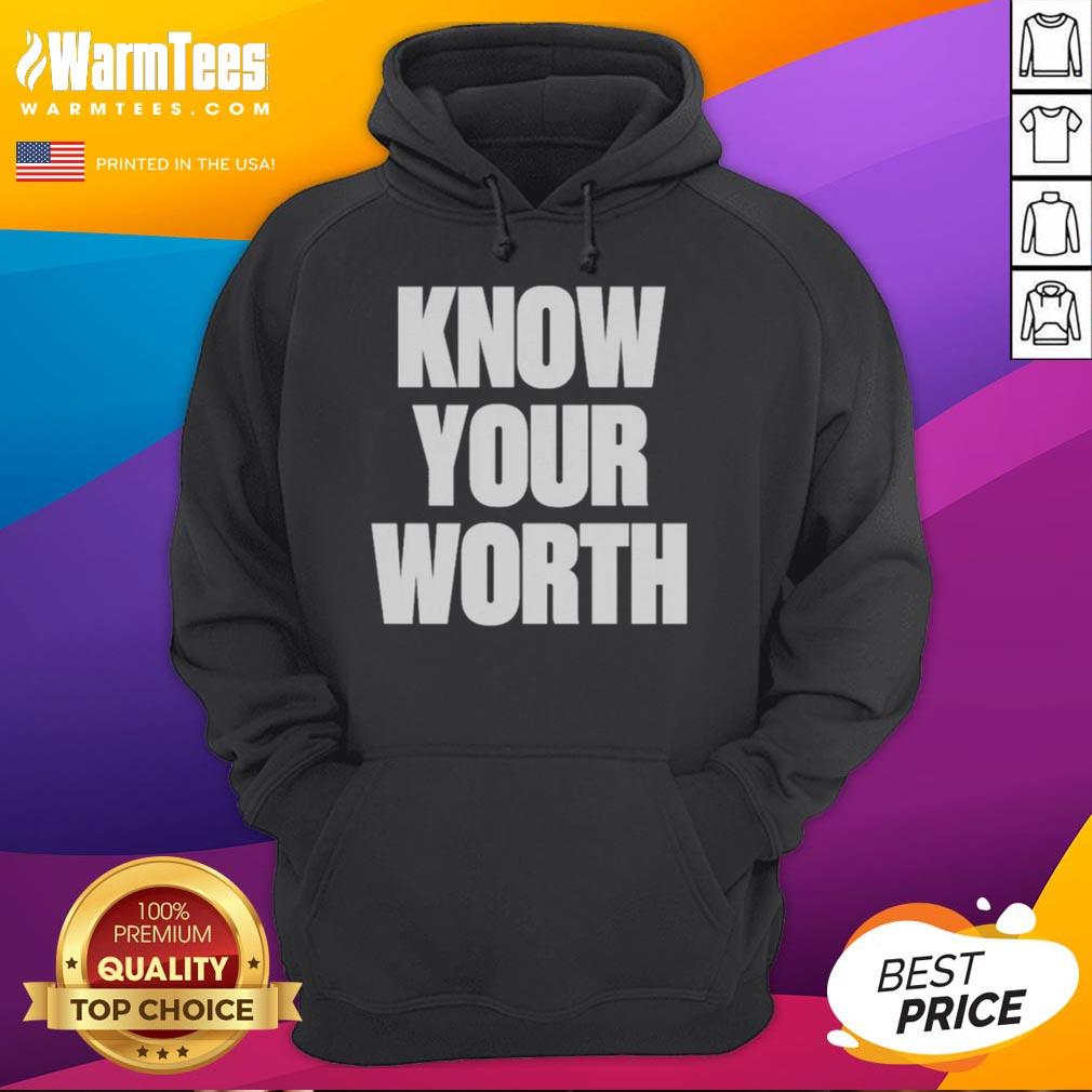 Black 'Know Your Worth' statement hoodie featuring bold lettering, perfect for stylish self-expression and motivation.