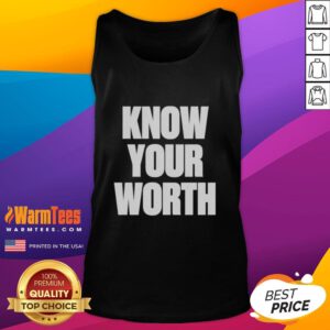 Official Know Your Worth Statement Tank Top in black, featuring bold typography and a stylish design for motivational wear.