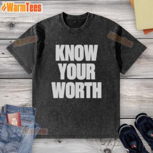 Official Know Your Worth Statement Washed T-Shirt in soft fabric, featuring a motivational quote for self-empowerment.