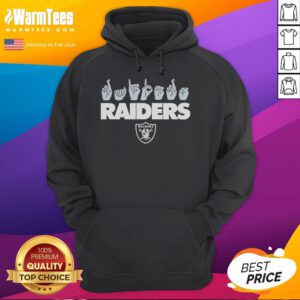 Official Las Vegas Raiders Football hoodie featuring youth love sign hand signals for passionate fans.