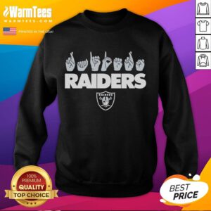 Official Las Vegas Raiders Football Youth Love Sign Hand Signals Sweatshirt in black, perfect for young fans.