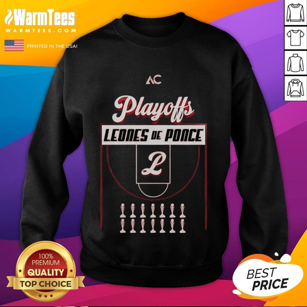 Alt Text: Official Leones De Ponce Basketball Playoffs 2025 sweatshirt featuring team logo and vibrant colors, perfect for fans.