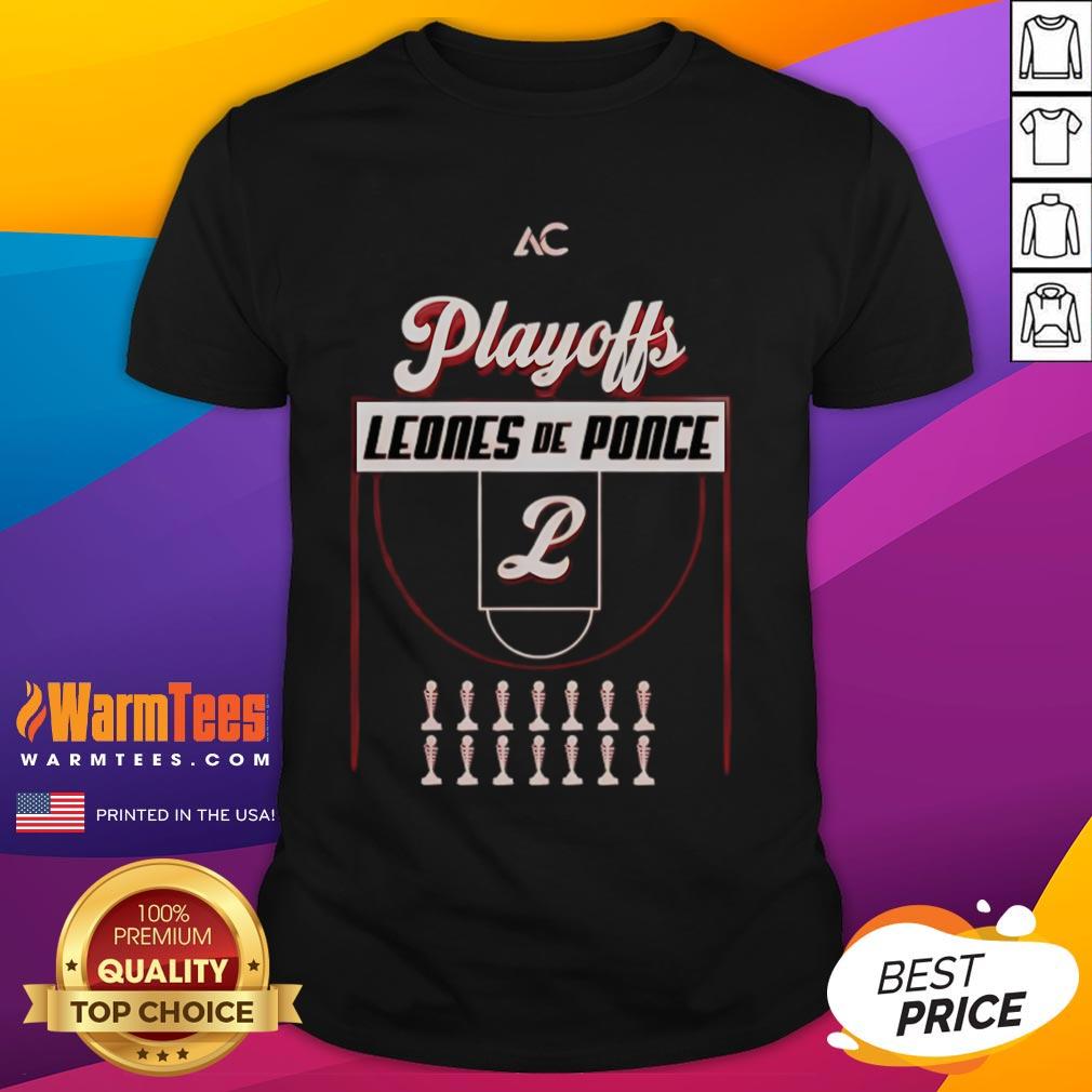 Official Leones De Ponce Basketball Playoffs 2025 T-Shirt featuring team logo and vibrant colors for fans and supporters.