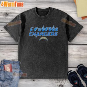 Official Los Angeles Chargers Football youth t-shirt featuring love sign hand signals in a stylish washed design.