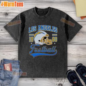 Alt Text: Vintage washed t-shirt featuring the official Los Angeles Football 1960 helmet design, perfect for sports fans.