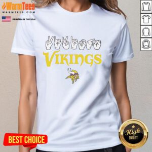 Alt Text: Official Minnesota Vikings Football Homage Youth Love Sign Hand Signals Ladies Tee showcasing team spirit and style.