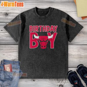 Alt Text: Official NBA Birthday Boy Chicago Bulls Retro Bold Logo Washed T-Shirt featuring vintage design and vibrant colors.